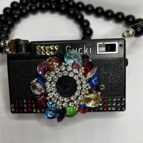 Very RARE Vintage Katrina Funky Rhinestone Camera Necklace 80's 90's Statement - Picture 1 of 4
